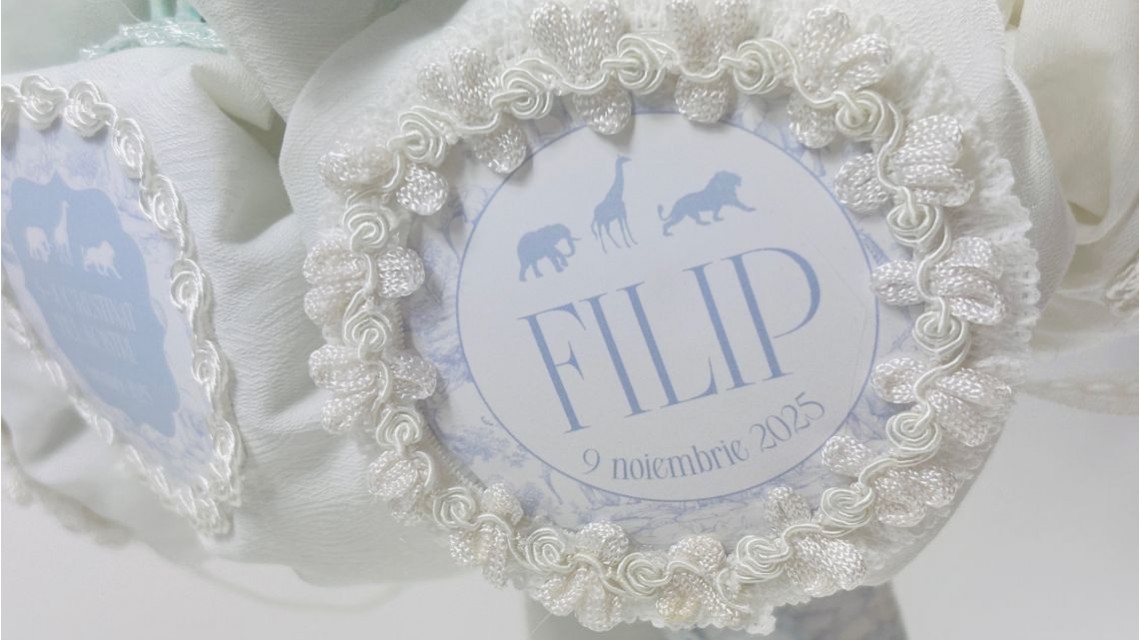 Lumânare botez băieți Blue Animals Safari Dream alb cu accente bleu și animale exotice 13